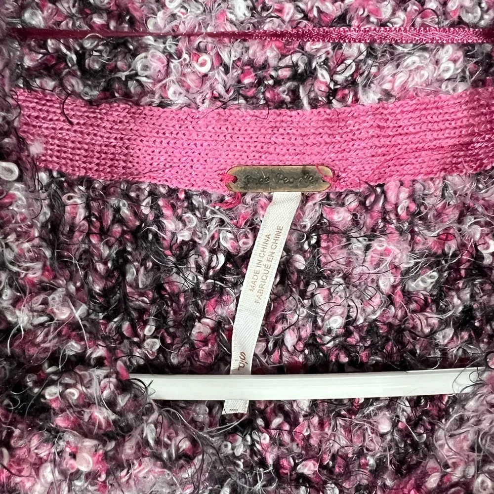 Free People Stellar Sweater, purple pink black, eyelash, warm cozy - Picture 3 of 6